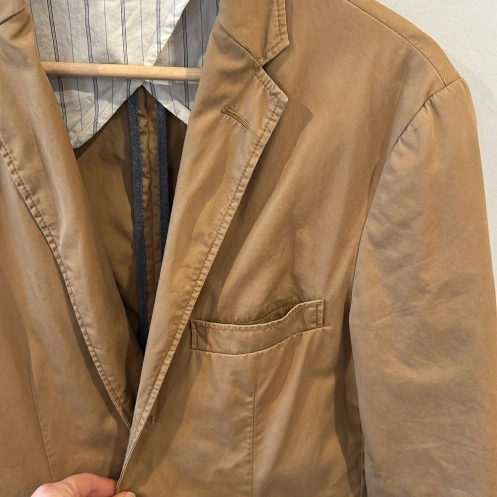 J. Crew Men’s Clayton Sportscoat Khaki Tan Beige Front Pockets Broken In Size S
